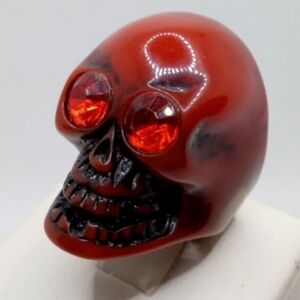 Chunky Resin Skull Ring Dark Red & Black With Red Rhinestone